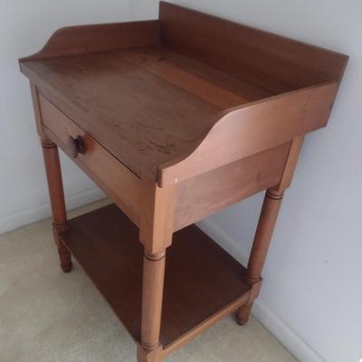 Antique Solid Wood Washstand with Single Drawer and Stretcher Shelf
