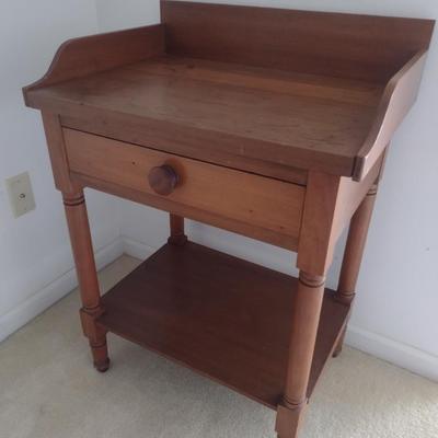 Antique Solid Wood Washstand with Single Drawer and Stretcher Shelf