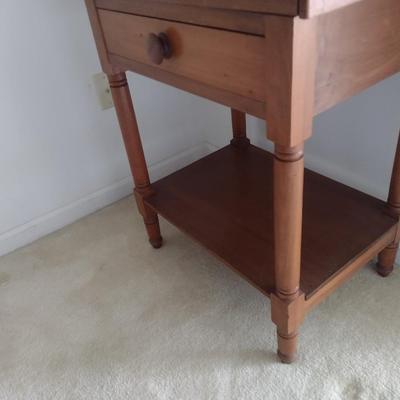 Antique Solid Wood Washstand with Single Drawer and Stretcher Shelf