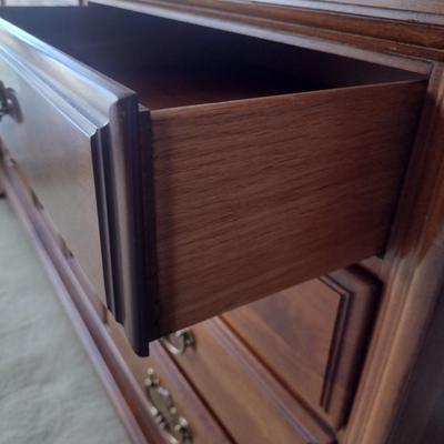 Thomasville Cherry Finish 9 Drawer Stretch Dresser with Sweater Drawers and Mirror