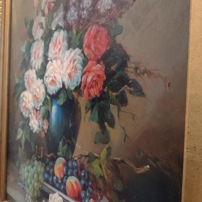 Original Oil on Canvas Still Life Floral Arrangement in Gilt Frame
