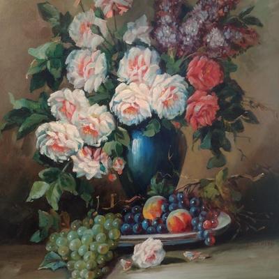 Original Oil on Canvas Still Life Floral Arrangement in Gilt Frame