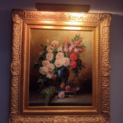 Original Oil on Canvas Still Life Floral Arrangement in Gilt Frame
