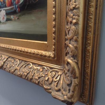 Original Oil on Canvas Still Life Floral Arrangement in Gilt Frame