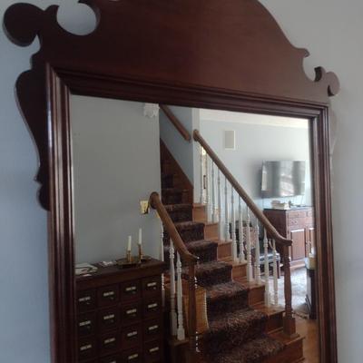 Vintage Mahogany Wood Framed Chippendale Design Wall Mirror