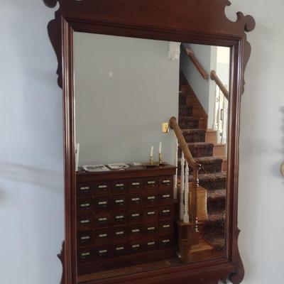 Vintage Mahogany Wood Framed Chippendale Design Wall Mirror