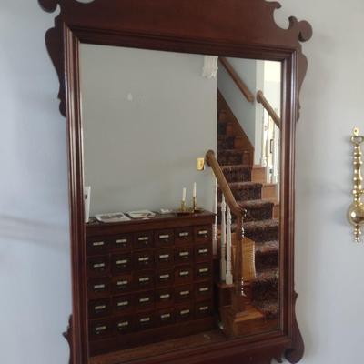 Vintage Mahogany Wood Framed Chippendale Design Wall Mirror
