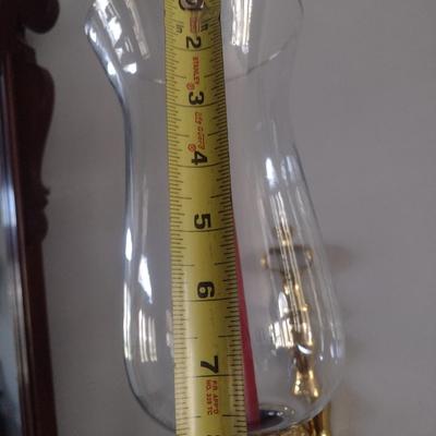 Pair of Matching Brass Single Arm Candelabra Wall Sconces with Clear Glass Shades