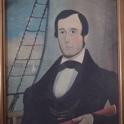 Framed Art Colonial Sea Captain Portrait Reproduction Print with Accent Light