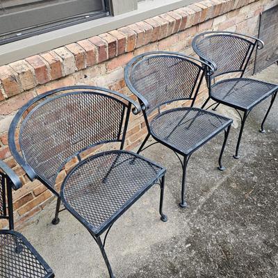 Open Mesh Wrought Iron Table, Four Chairs & Umbrella Stand (BP-JS)