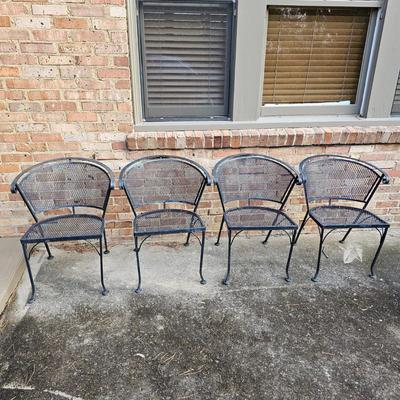 Open Mesh Wrought Iron Table, Four Chairs & Umbrella Stand (BP-JS)