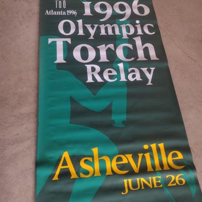 1996 Olympic Torch Relay Double Sided Outdoor Advertising Banner Asheville, NC Coca-Cola Sponsorship