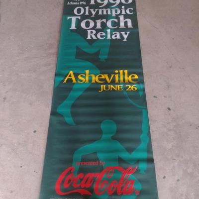 1996 Olympic Torch Relay Double Sided Outdoor Advertising Banner Asheville, NC Coca-Cola Sponsorship