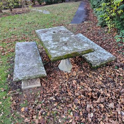 Concrete Pedestal Table & Two Benches (BP-JS)