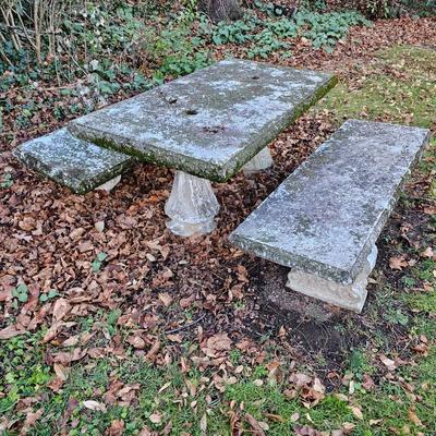 Concrete Pedestal Table & Two Benches (BP-JS)