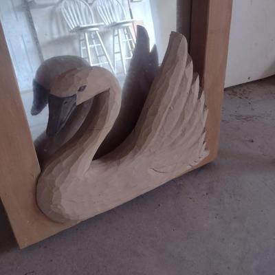 Folk Art Swan and Heart Wood Framed Mirror by Raintree Carvings Lancaster, PA