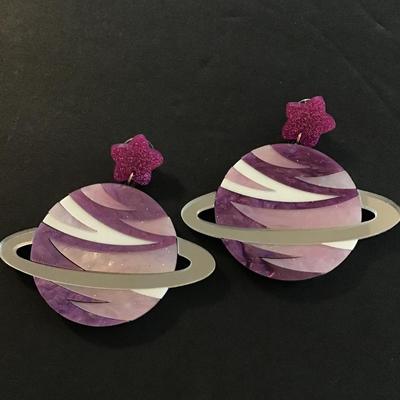 Pretty purple and pink acrylic Saturn earrings
