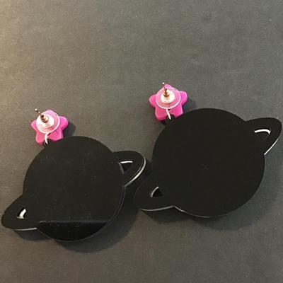 Pretty purple and pink acrylic Saturn earrings