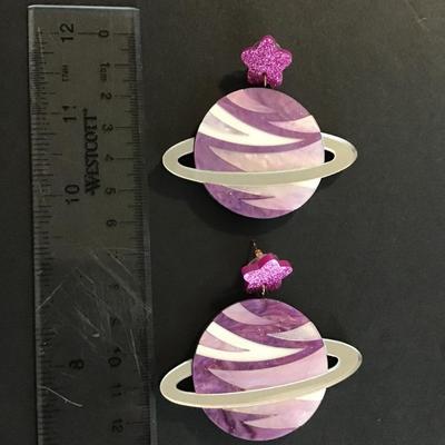Pretty purple and pink acrylic Saturn earrings