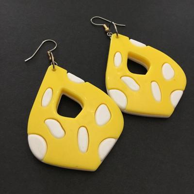 Super cute acrylic, white and yellow statement earrings