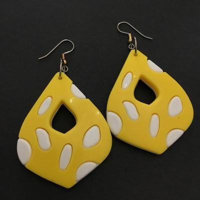 Super cute acrylic, white and yellow statement earrings