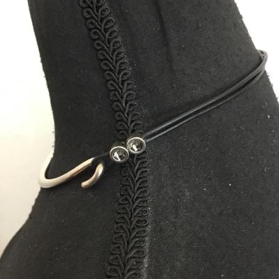 Vintage, silver, toned, leather cord type collar necklace