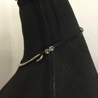 Vintage, silver, toned, leather cord type collar necklace