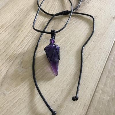 Beautiful, crystal amethyst, pendant, necklace, cord type slider