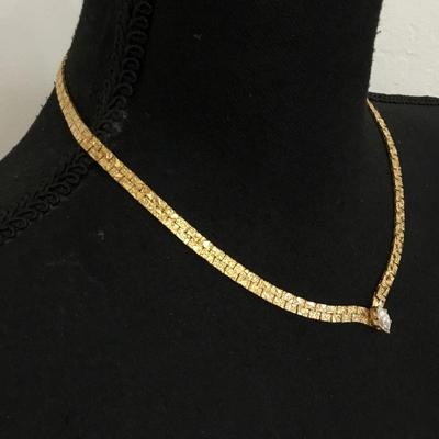 Beautiful vintage, gold tone chain, crystal rhinestone statement, necklace