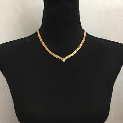 Beautiful vintage, gold tone chain, crystal rhinestone statement, necklace