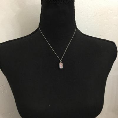 Beautiful chunky 925 sterling silver marked Beautiful glass pendant and silver 925 chain necklace