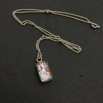 Beautiful chunky 925 sterling silver marked Beautiful glass pendant and silver 925 chain necklace