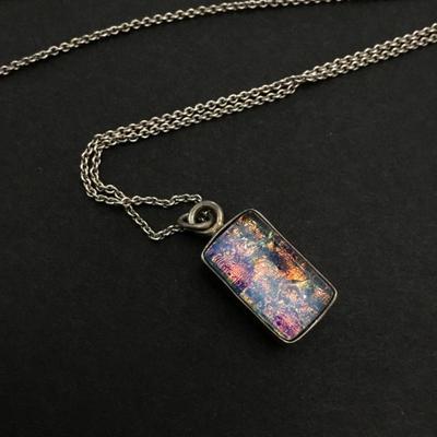 Beautiful chunky 925 sterling silver marked Beautiful glass pendant and silver 925 chain necklace