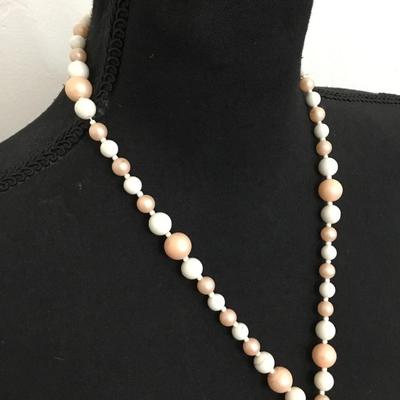 Vintage, white and light peach tassel bead necklace