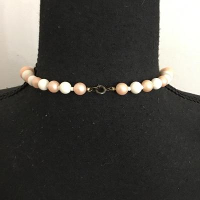 Vintage, white and light peach tassel bead necklace