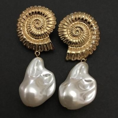 Vintage, gold tone, faux, pearl statement earrings
