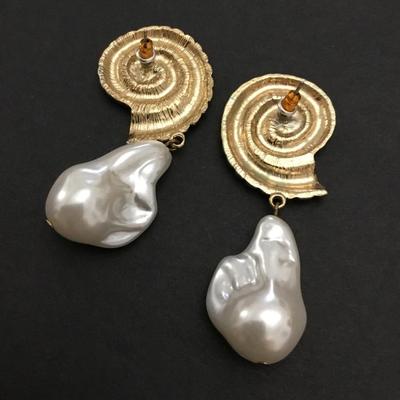 Vintage, gold tone, faux, pearl statement earrings