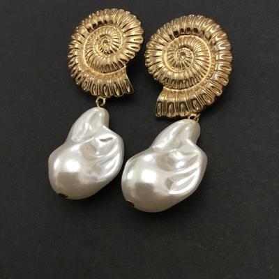 Vintage, gold tone, faux, pearl statement earrings