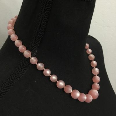 Vintage, pink moon, glow, plastic or Lucite type bead necklace
