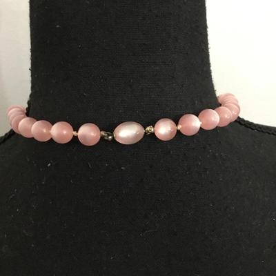 Vintage, pink moon, glow, plastic or Lucite type bead necklace