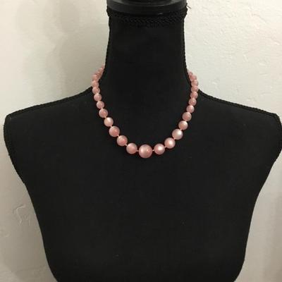 Vintage, pink moon, glow, plastic or Lucite type bead necklace