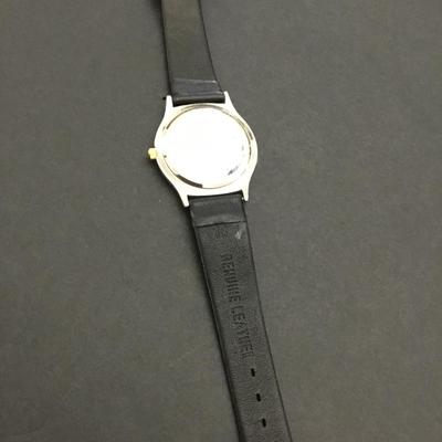 Vintage, gold and silver toned Japan movement genuine leather watch