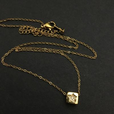 Cute stainless steel gold tone, crystal rhinestone Star bead necklace