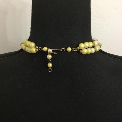 Vintage sunshine, yellow, gold, toned, crystal bead, double strand necklace