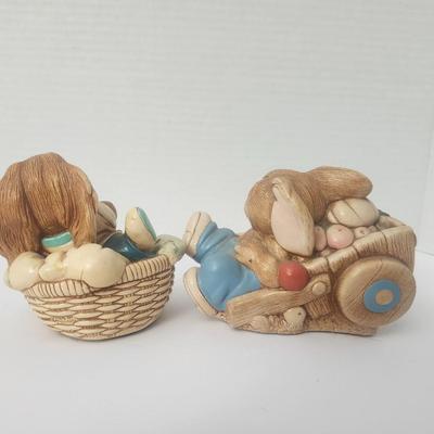 Pendelfin Stonecraft Rabbits 2pc Little Joe Basket + Barrow Boy England