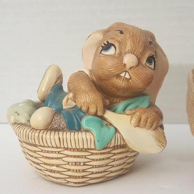 Pendelfin Stonecraft Rabbits 2pc Little Joe Basket + Barrow Boy England