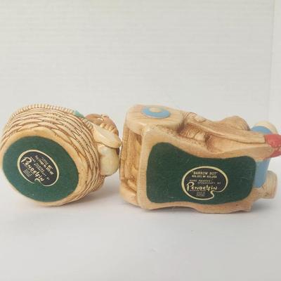 Pendelfin Stonecraft Rabbits 2pc Little Joe Basket + Barrow Boy England