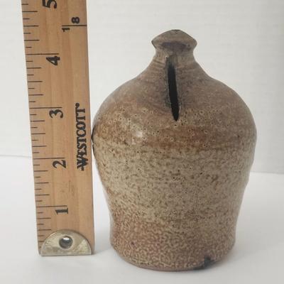Studio Art Pottery Coin Bank Brown Speckled Glaze Handmade Stoneware