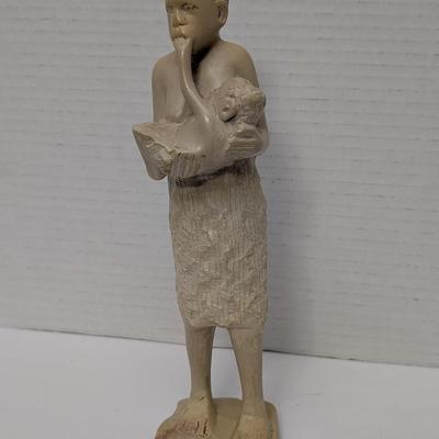 Vintage Hand Carved Figurine Of Woman Carrying Child Rustic Folk Art Sculpture