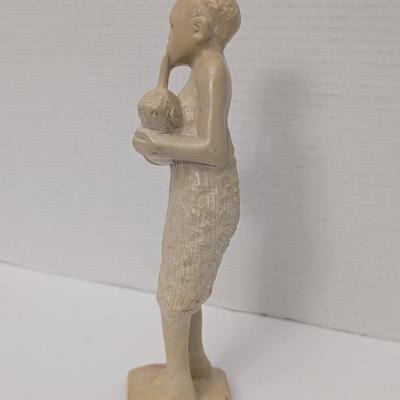 Vintage Hand Carved Figurine Of Woman Carrying Child Rustic Folk Art Sculpture